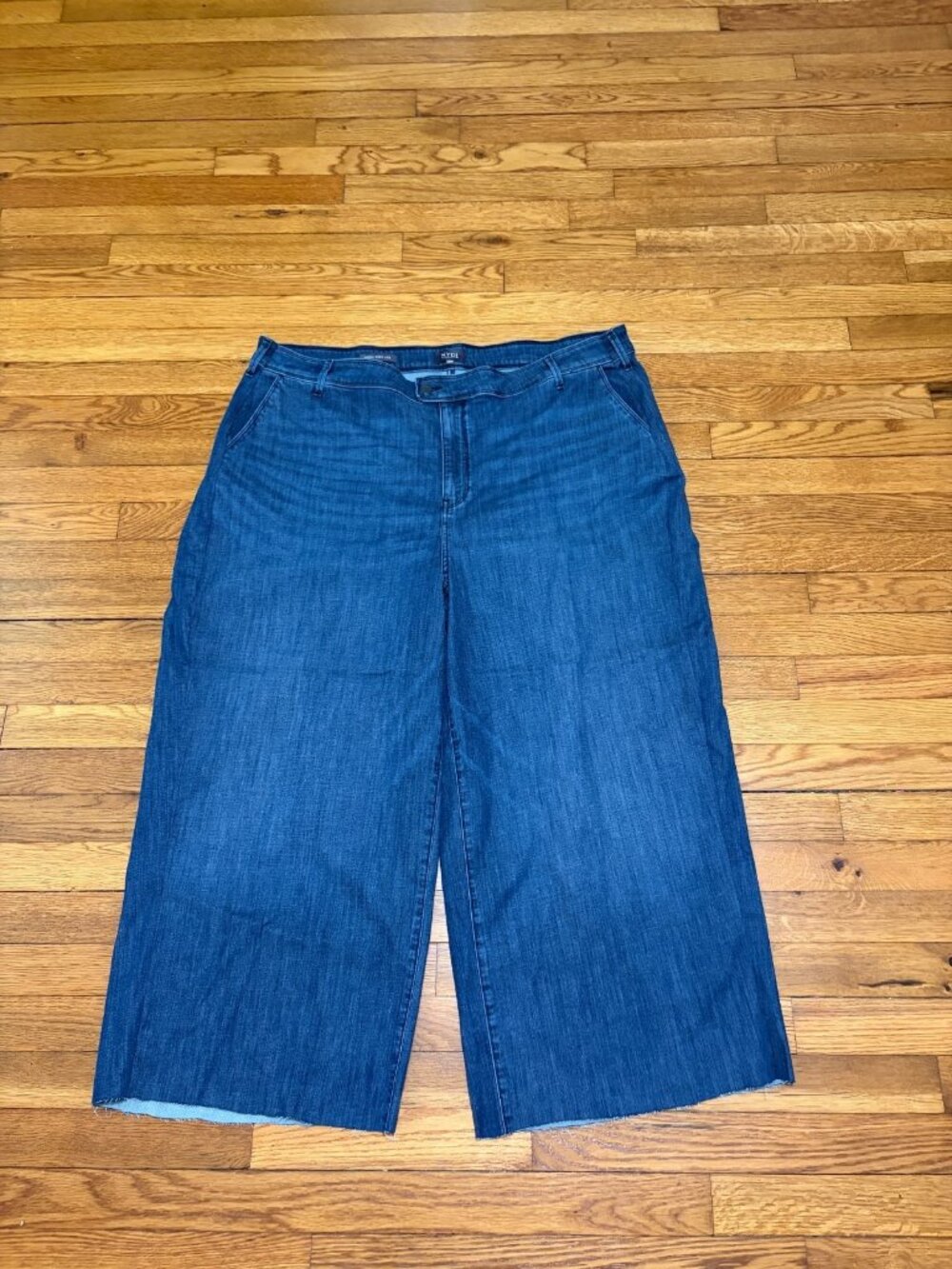 NYDJ Womens Mona Wide Leg Cropped Jeans Plus Sz 22W Blue Dark Frayed Hem Denim